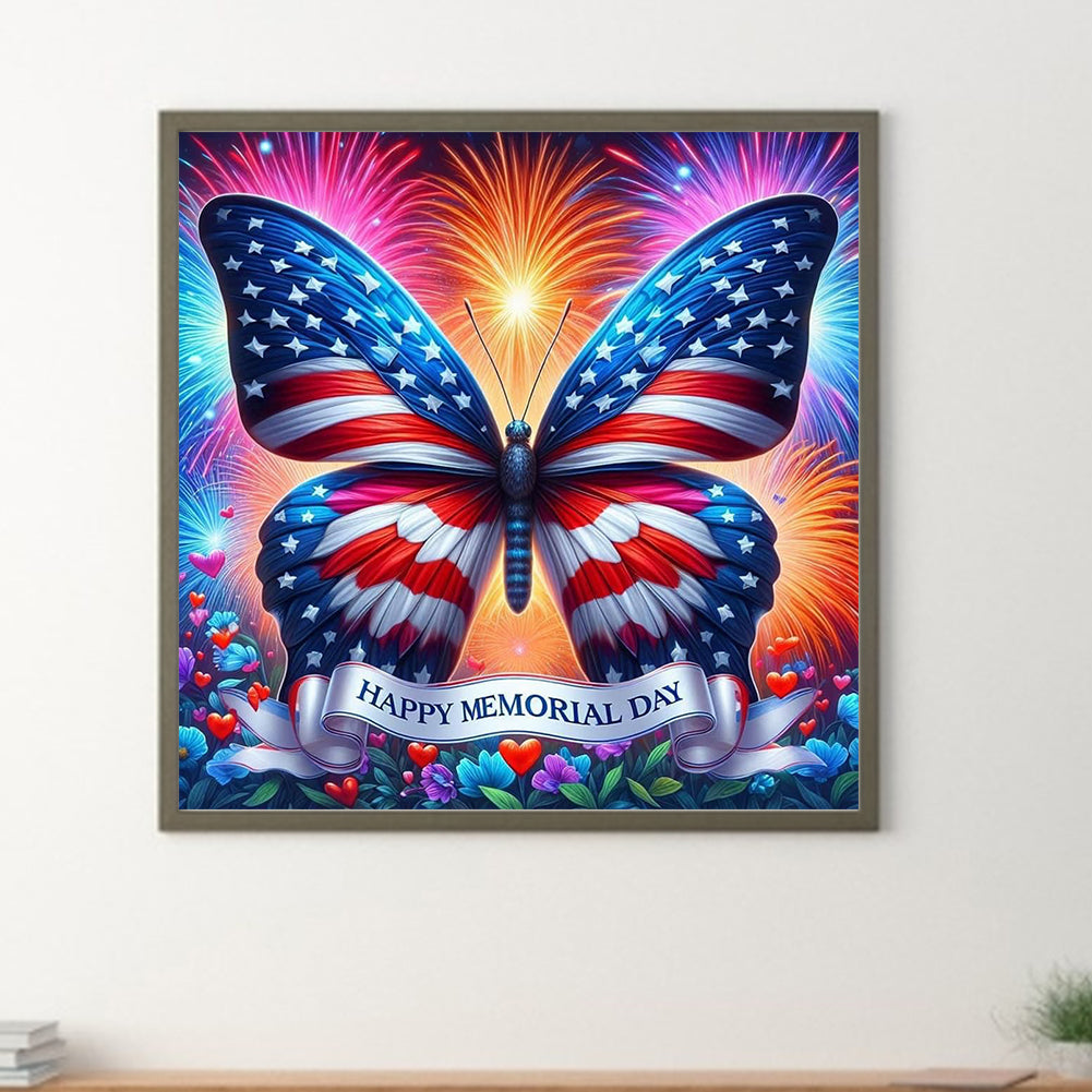 Independence Day Butterfly - Full Round Drill Diamond Painting 30*30CM