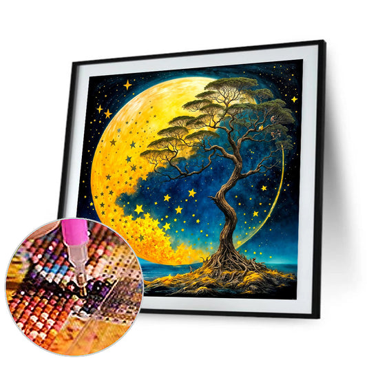 Lonely Tree Under The Moon - Full Round Drill Diamond Painting 40*40CM