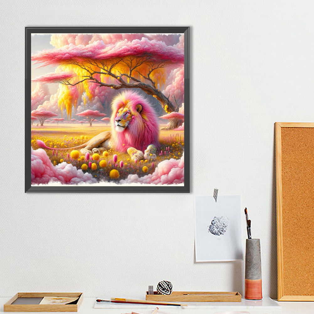 Pink Lion - Full Round Drill Diamond Painting 40*40CM