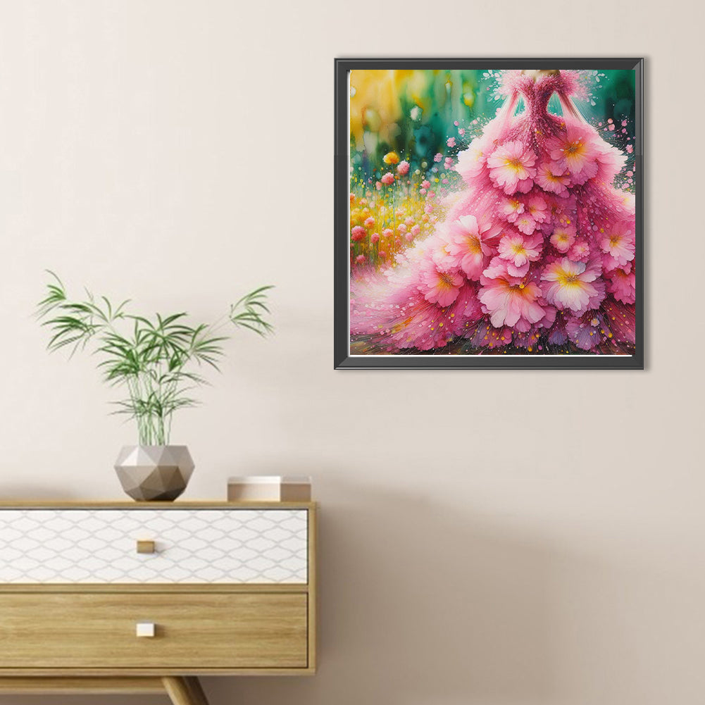 Pink Flower Skirt - Full Round Drill Diamond Painting 30*30CM