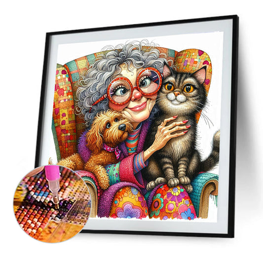 Grandma'S Cats And Dogs - Full Round Drill Diamond Painting 40*40CM