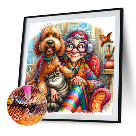 Grandma'S Cats And Dogs - Full Round Drill Diamond Painting 40*40CM