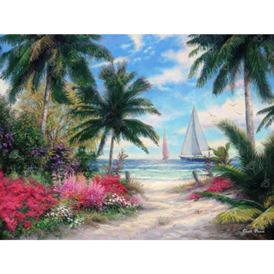 Coconut Tree At The Beach - Full Square Drill Diamond Painting 40*30CM