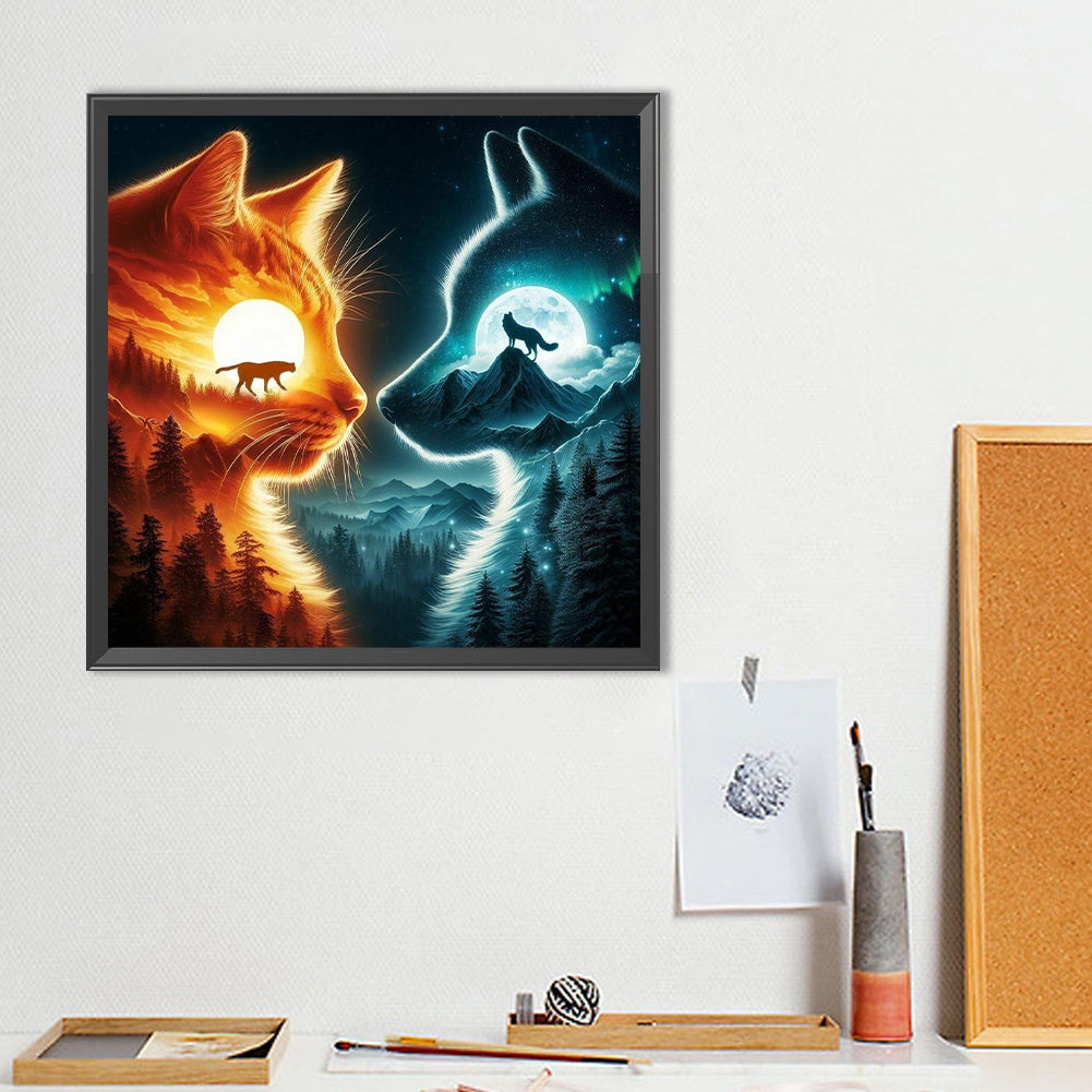 Wolf And Cat - Full Round Drill Diamond Painting 40*40CM