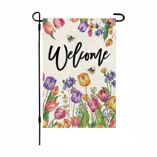 Spring Tulip 5D DIY Diamond Outdoor Flags Double Sided Diamond Art Vertical Flag