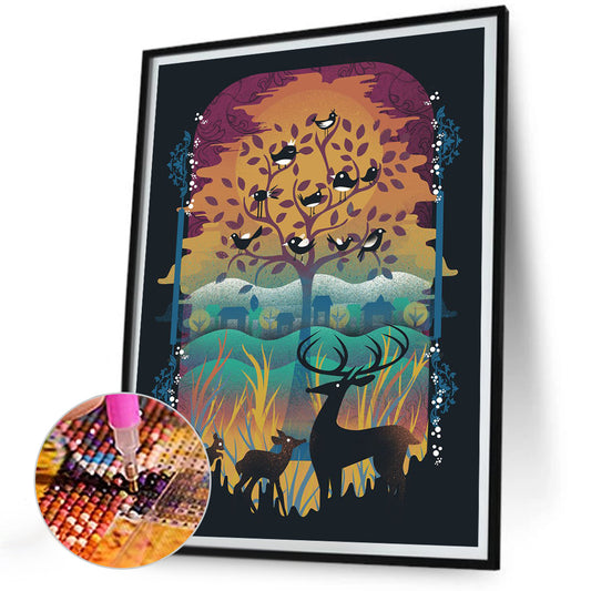 Deer And Nature - Full Round Drill Diamond Painting 30*40CM