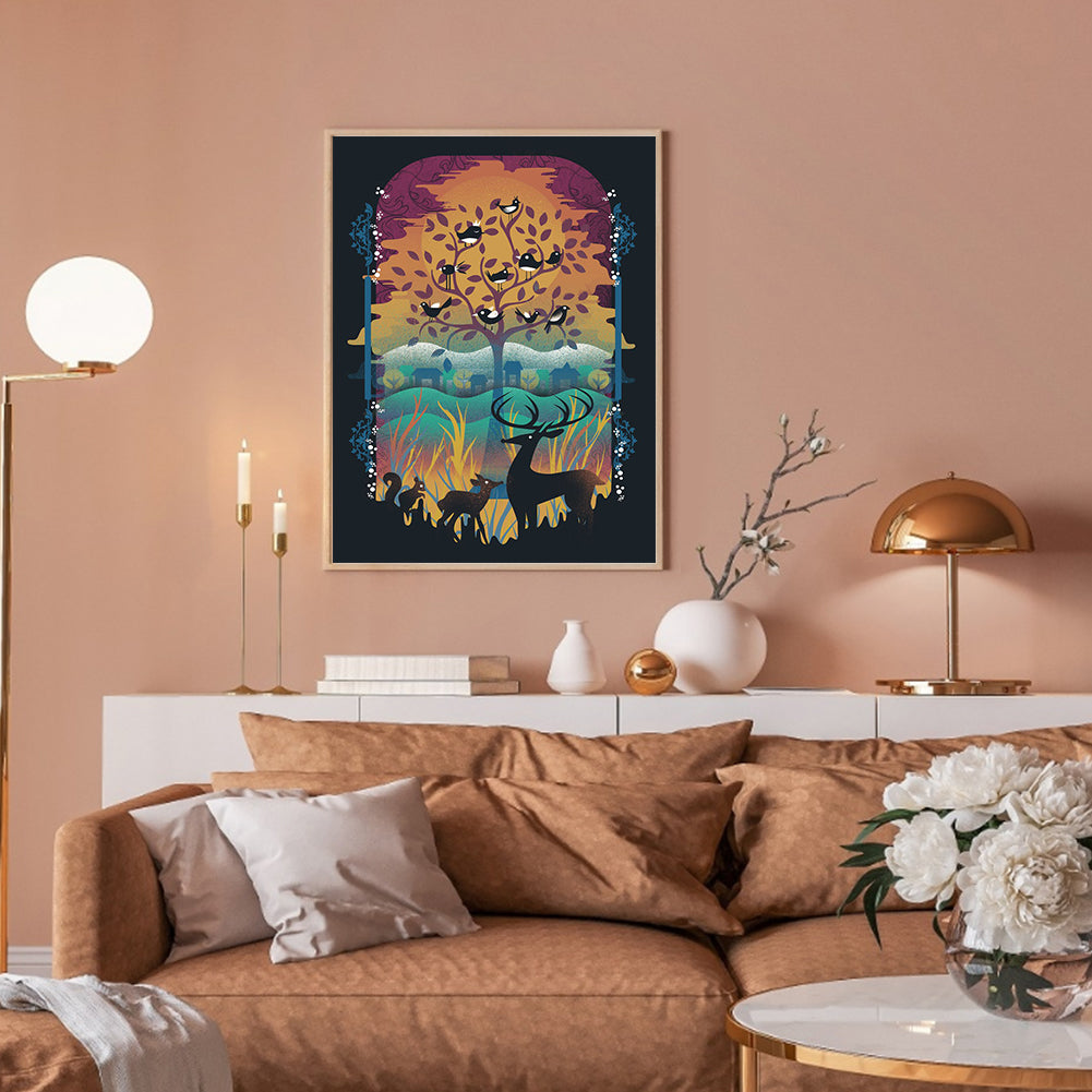 Deer And Nature - Full Round Drill Diamond Painting 30*40CM