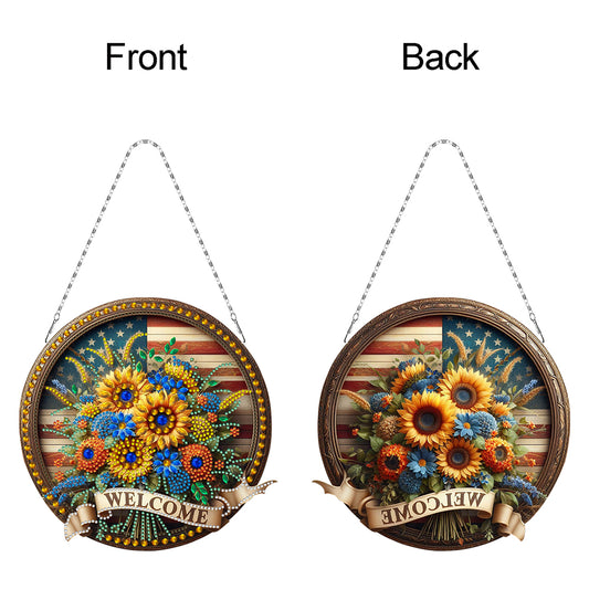 Sunflower DIY Diamond Art Pendant Kit Diamond Painting Door Sign for Wall Window
