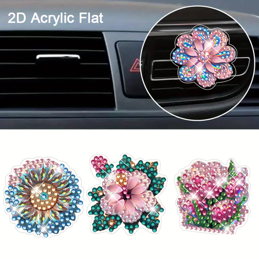 4pc Flower Animal DIY Diamond Painting Car Air Vent Clip Air Freshener for Adult