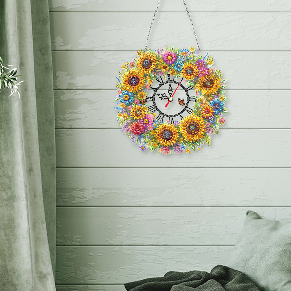 Acrylic Special Shape Flowers 5D Diamond Painting Clock Art Craft for Home Decor