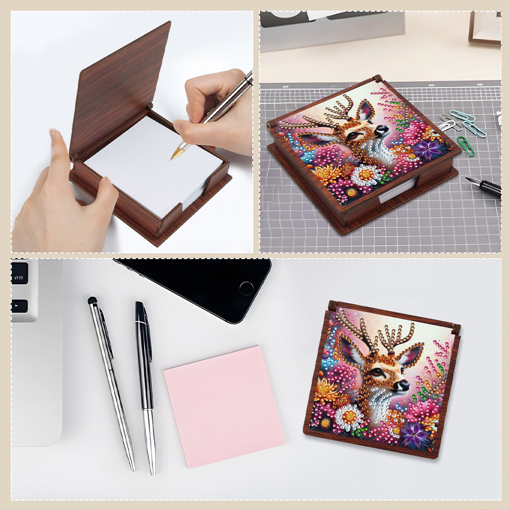 Wooden 5D Diamond Painting Kit Note Box with 160 Sheets Diamond Art Notepad Box