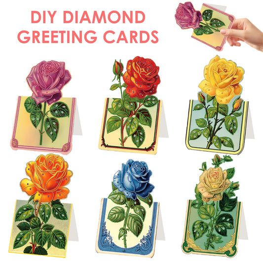 6pcs Rose Diamond Painting Greeting Cards Handmade Diamond Art Cards for Adults