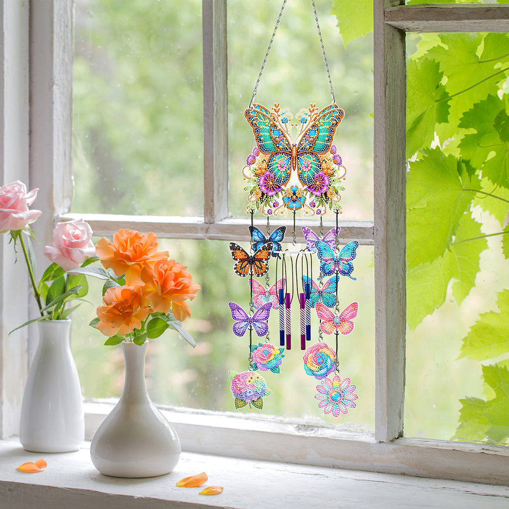 Butterfly Wind Chime Double Sided Diamond Painting Hanging Pendant Home Decor