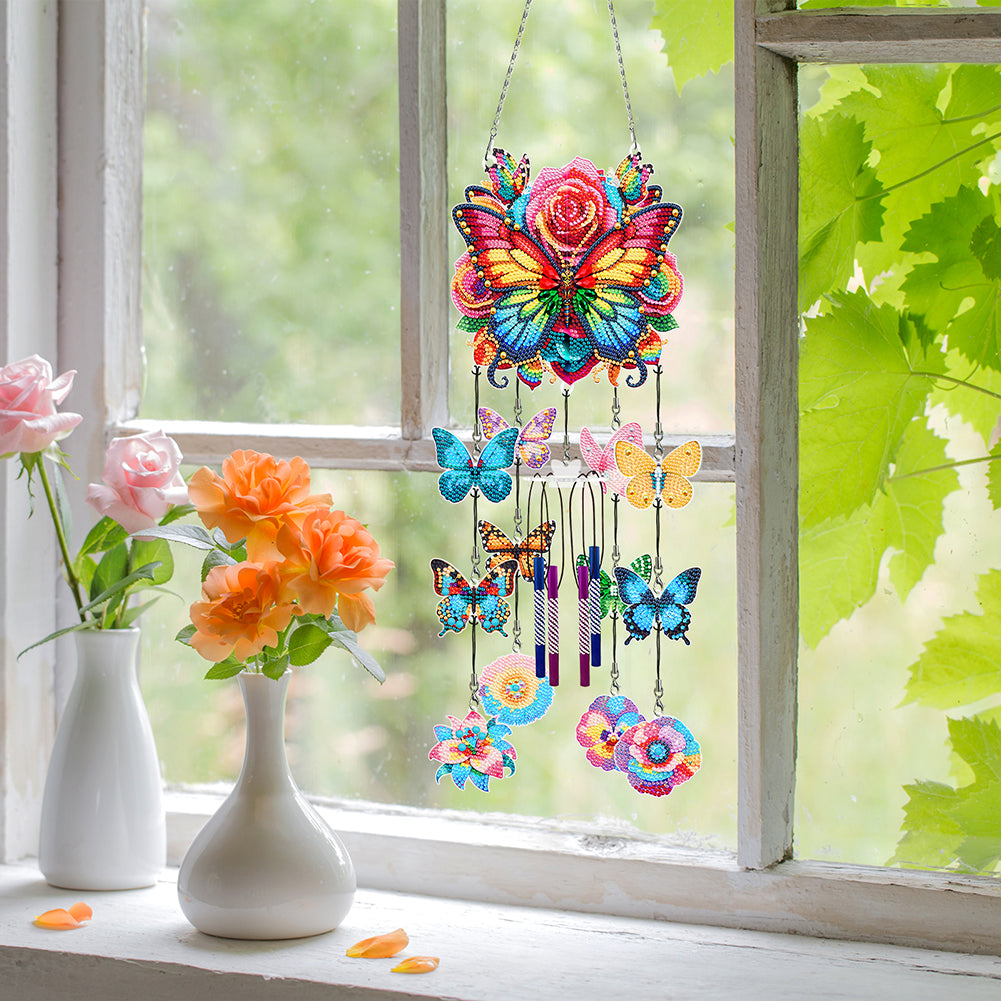 Butterfly Wind Chime Double Sided Diamond Painting Hanging Pendant Home Decor