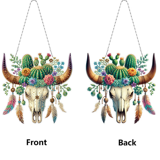 Acrylic Special Shape Horn Cactus Rhinestone Diamond Art Pendants for Art Crafts