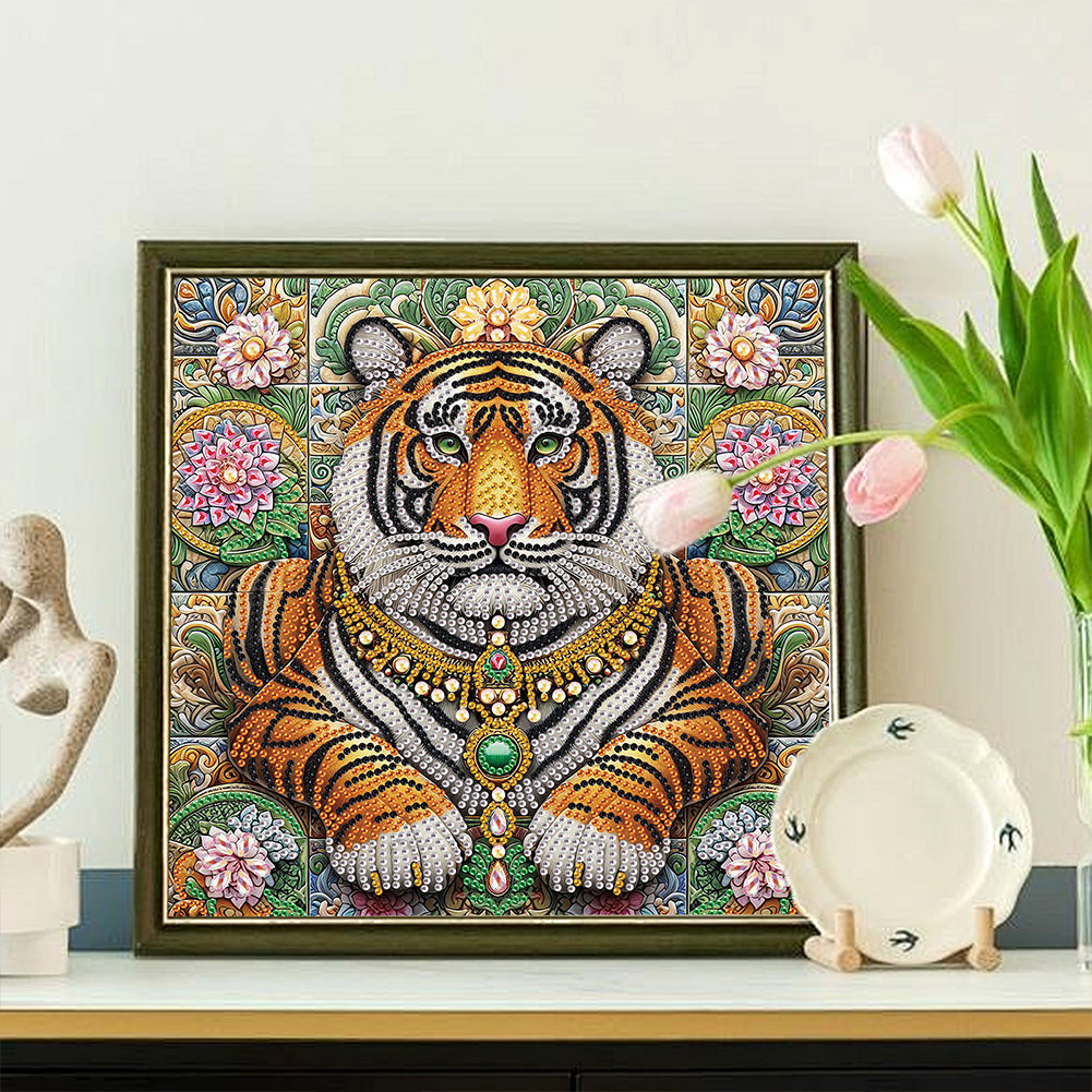 Lion In The Flower Bush - Special Shaped Drill Diamond Painting 30*30CM