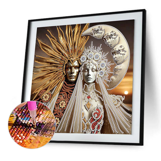 Abstract Art Sun And Moon God - Special Shaped Drill Diamond Painting 30*30CM