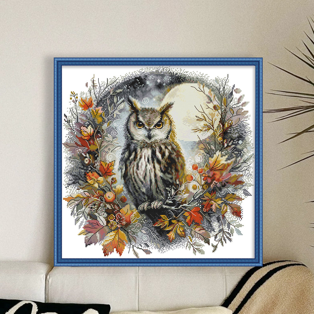 Autumn Night Owl - 14CT Stamped Cross Stitch 44*42CM(Joy Sunday)