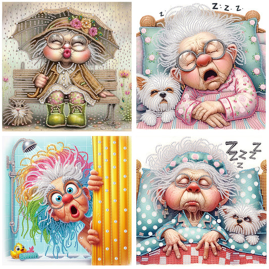 4 Pcs Old Lady - Special Shaped Drill Diamond Painting 30*30CM