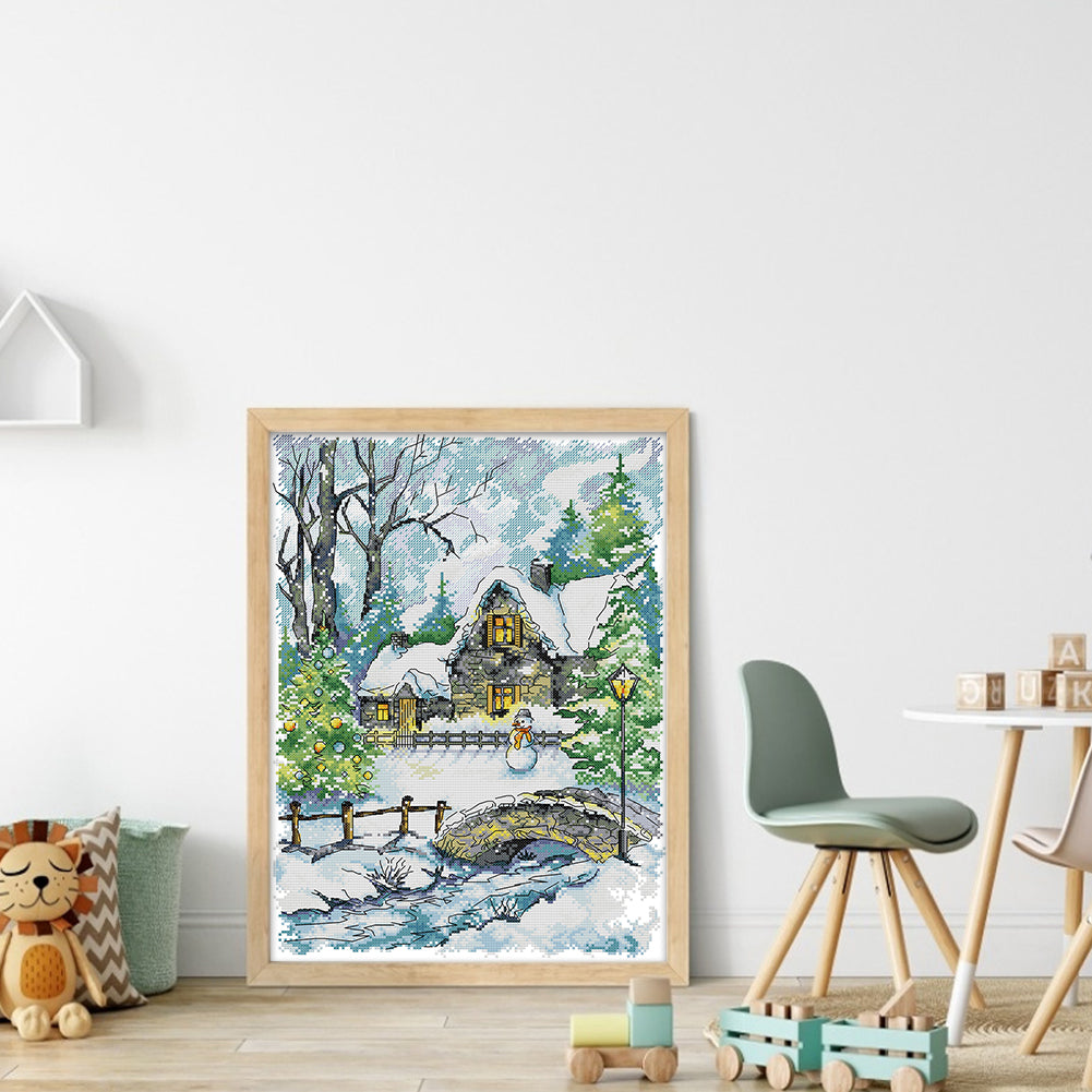 Little Snowman In Winter - 14CT Stamped Cross Stitch 33*44CM(Joy Sunday)