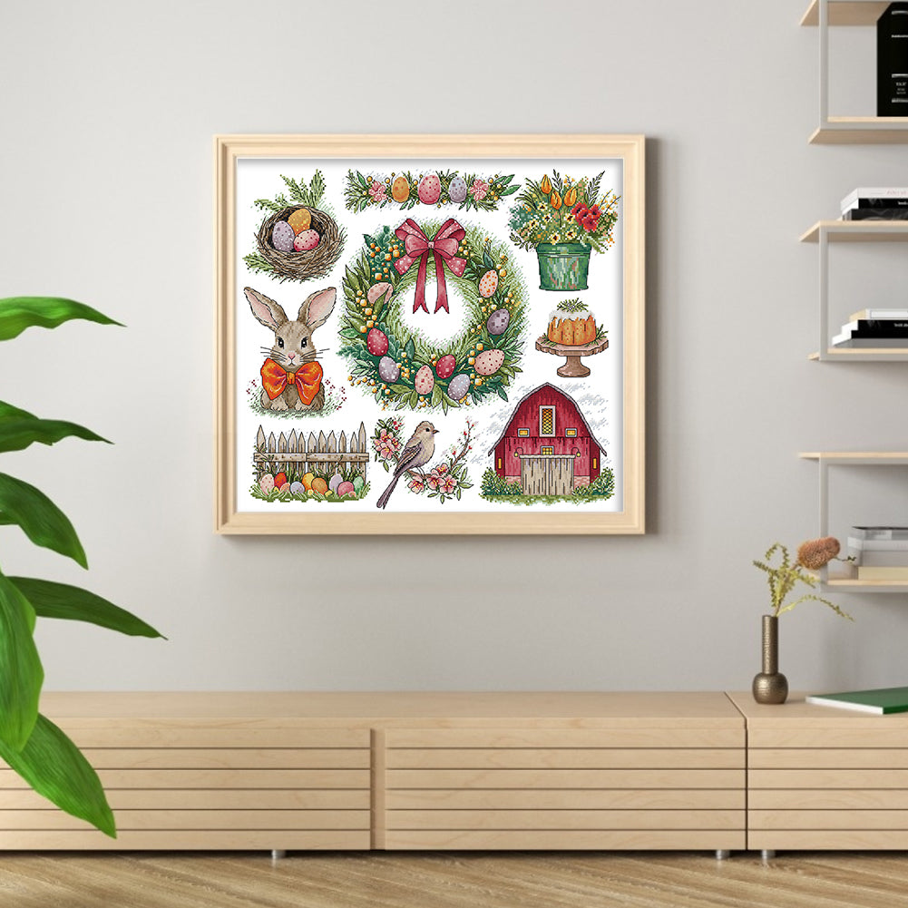 Christmas Wreath And Rabbit - 14CT Stamped Cross Stitch 51*44CM(Joy Sunday)