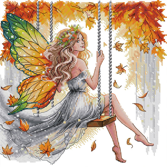 Butterfly Fairy Swinging On A Swing - 14CT Stamped Cross Stitch 34*34CM(Joy Sunday)