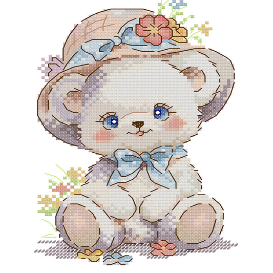 Bear Wearing A Flower Hat - 14CT Stamped Cross Stitch 15*21CM(Joy Sunday)