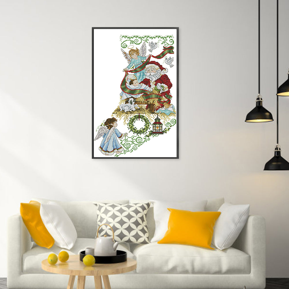 Santa Claus And Angel 3 - 14CT Stamped Cross Stitch 34*53CM(Joy Sunday)