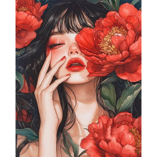 Peony Girl - 11CT Stamped Cross Stitch 45*55CM