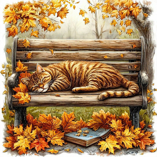 Autumn Kitten - Full AB Round Drill Diamond Painting 40*40CM