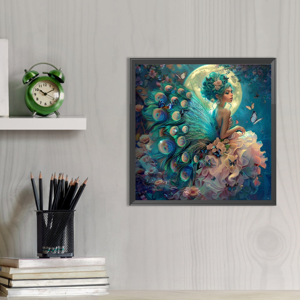 Peacock Girl - Full AB Round Drill Diamond Painting 40*40CM