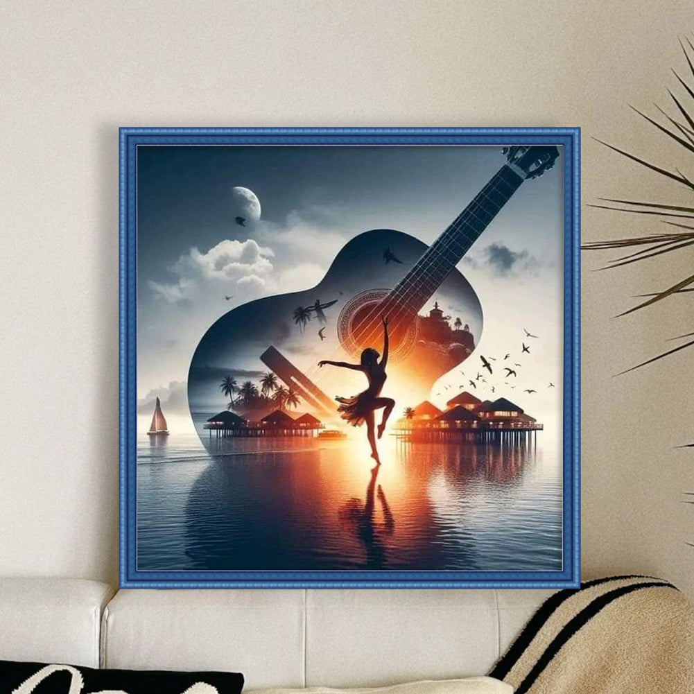 Silhouette - Guitar Woman - 11CT Stamped Cross Stitch 40*40CM