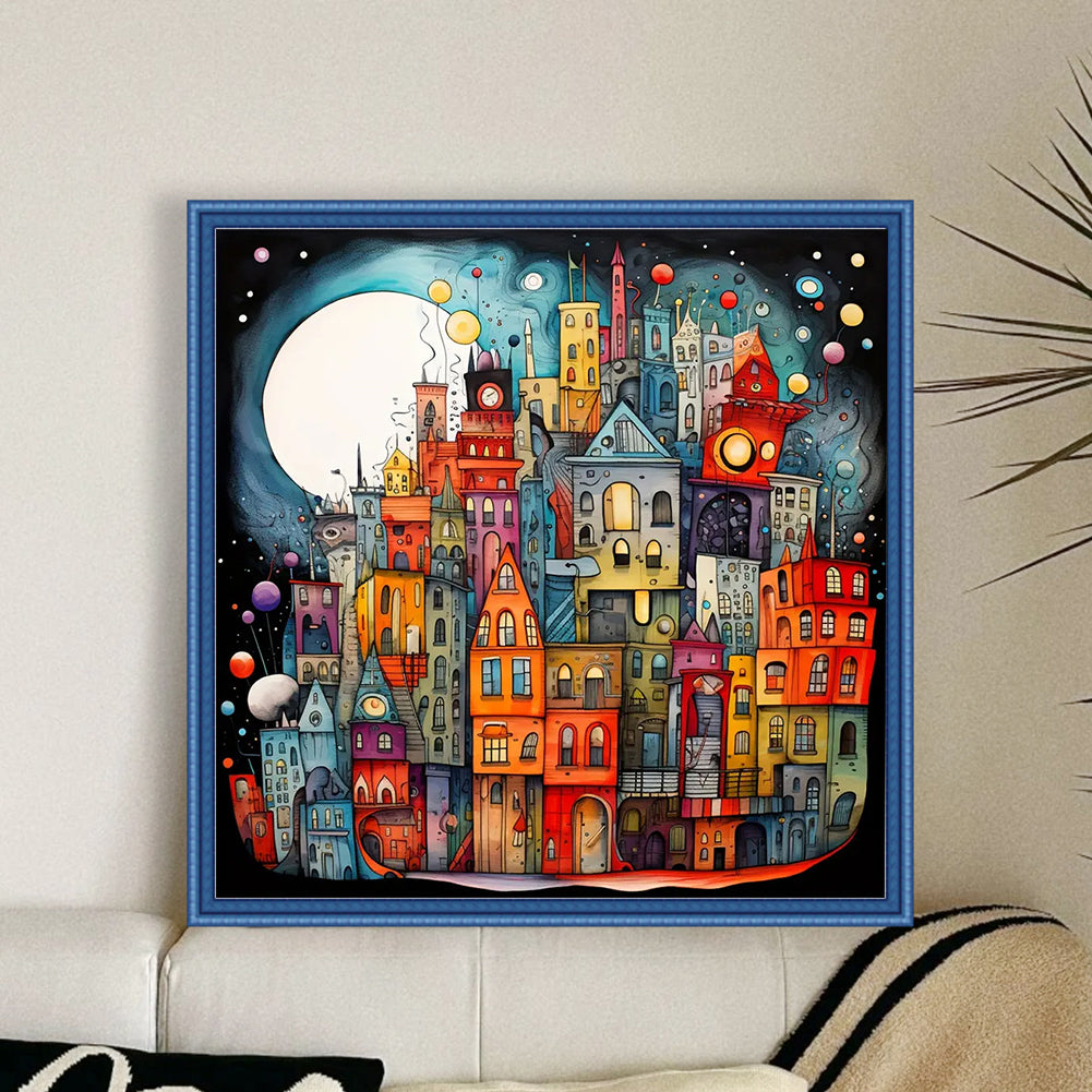 Colorful Houses - 14CT Stamped Cross Stitch 40*40CM