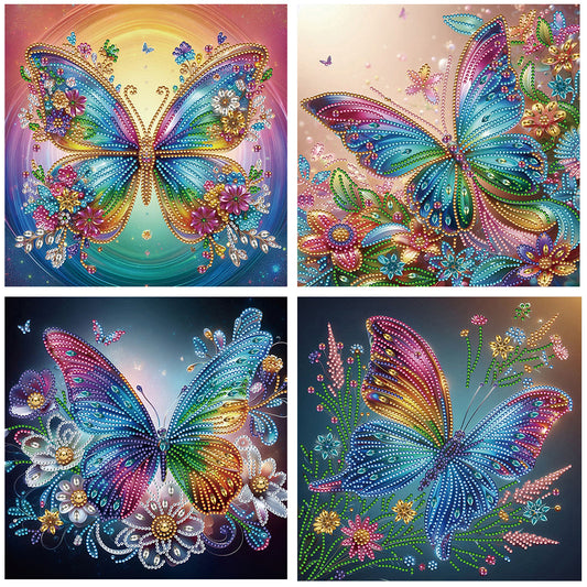 4 Pcs Flowers And Butterflies - Special Shaped Drill Diamond Painting 30*30CM