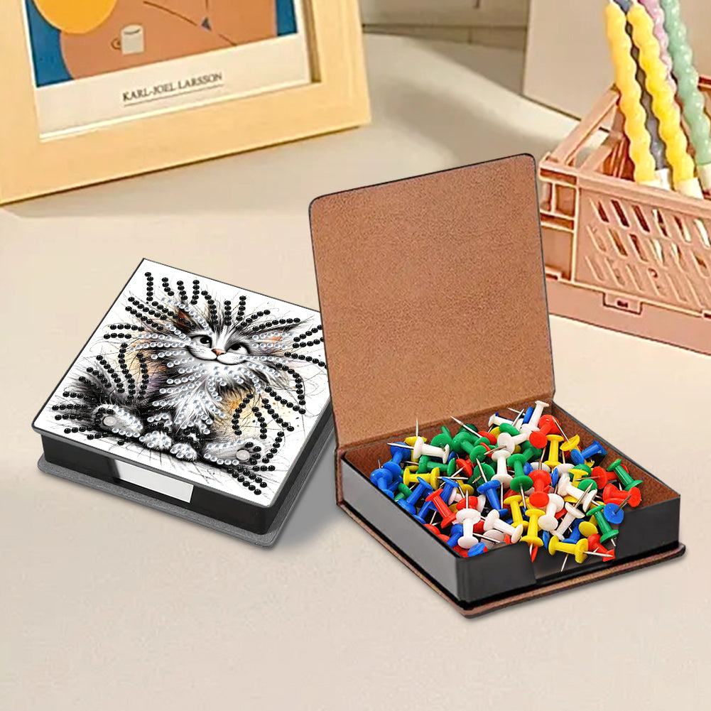 Animals Leather Diamond Art Note Box with 160 Sheets of Paper for DIY Art Craft