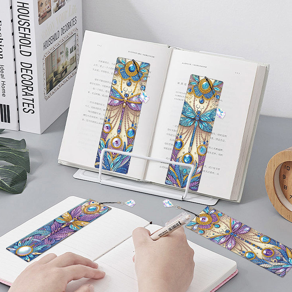 4Pcs Special Shape Dragonfly DIY Bookmarks Diamond Painting Kits for Book Lovers
