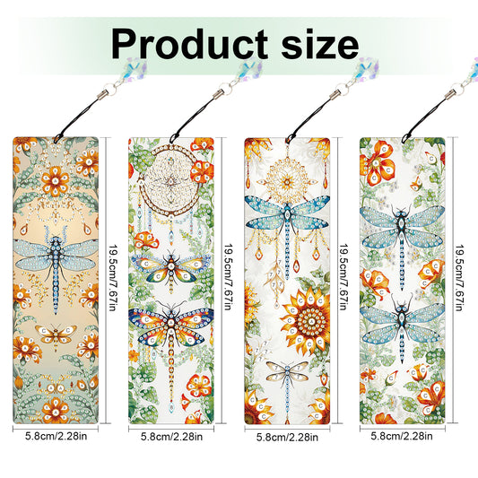 4Pcs Special Shape Dragonfly DIY Bookmarks Diamond Painting Kits for Book Lovers