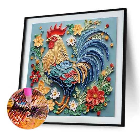 Quilled Rooster - Special Shaped Drill Diamond Painting 30*30CM