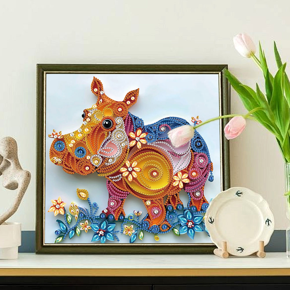 Quilled Hippopotamus - Special Shaped Drill Diamond Painting 30*30CM