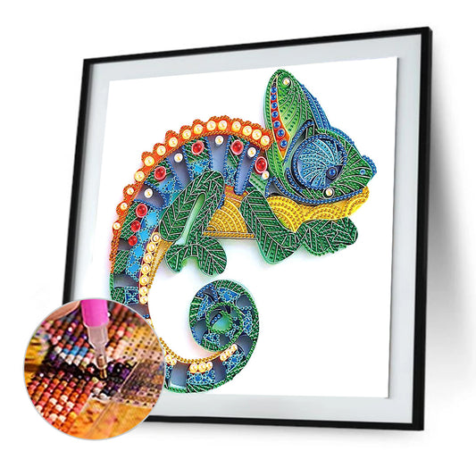Quilled Chameleon - Special Shaped Drill Diamond Painting 30*30CM