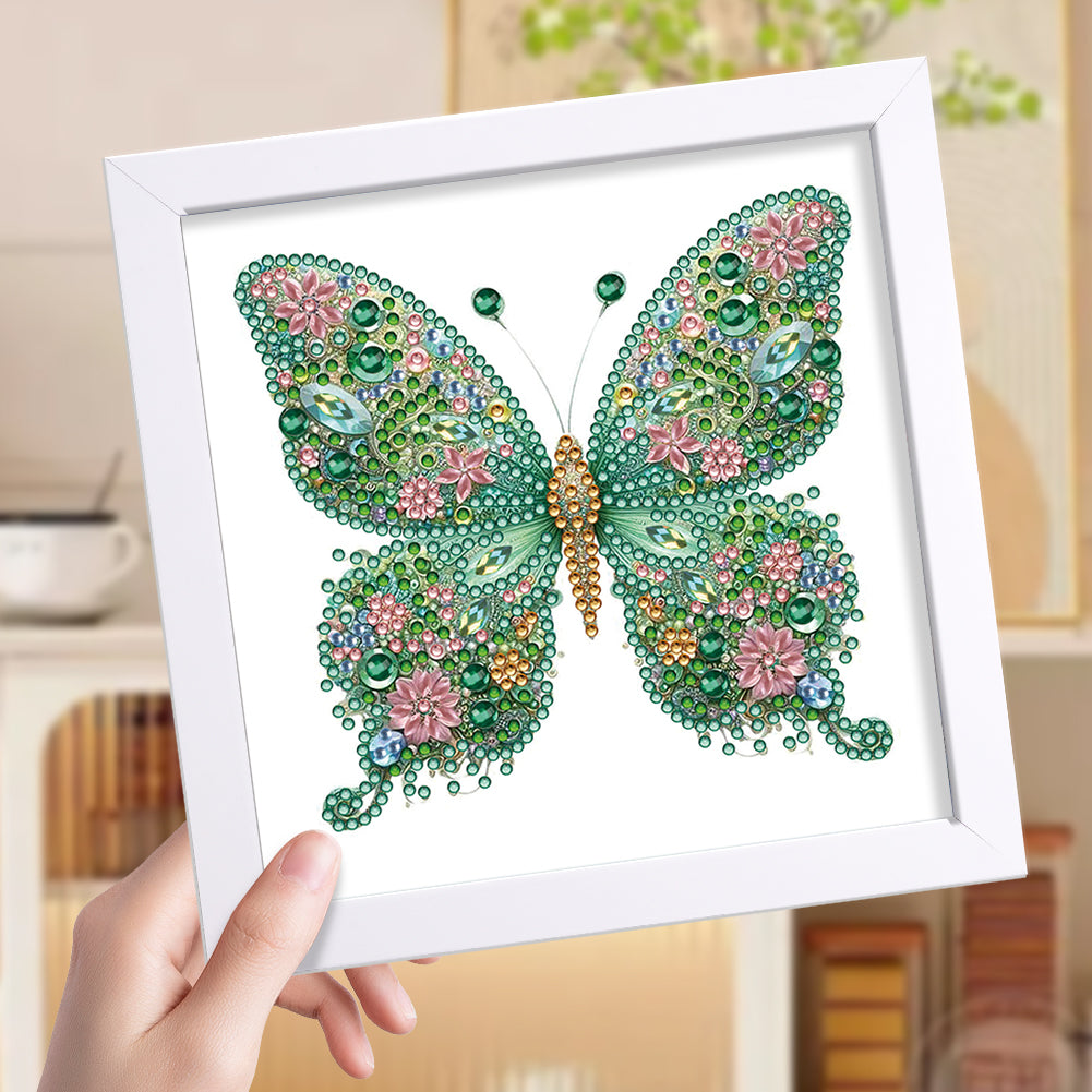 Green Butterfly - Special Shaped Drill Diamond Painting 18*18CM
