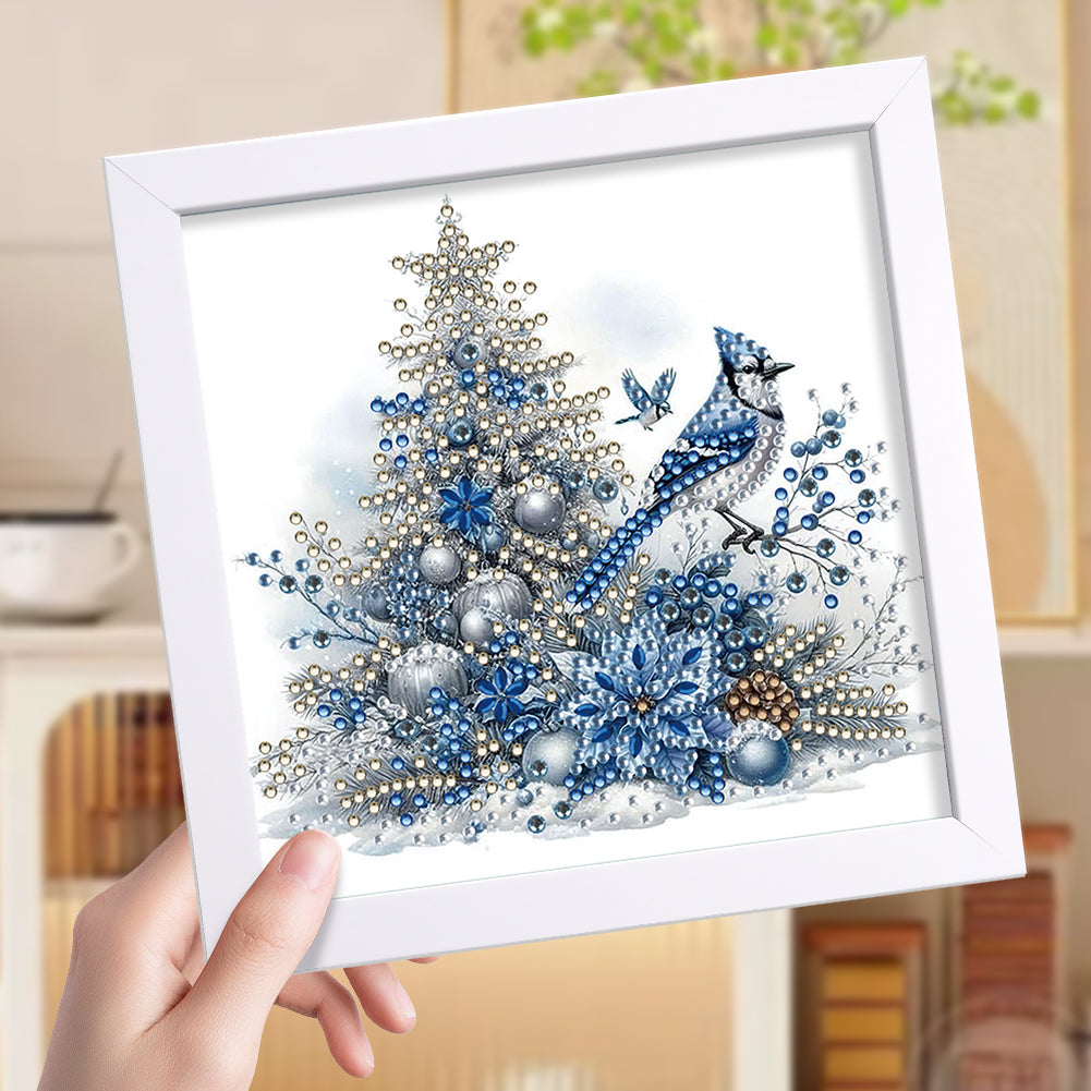 Christmas Blue Tit - Special Shaped Drill Diamond Painting 18*18CM
