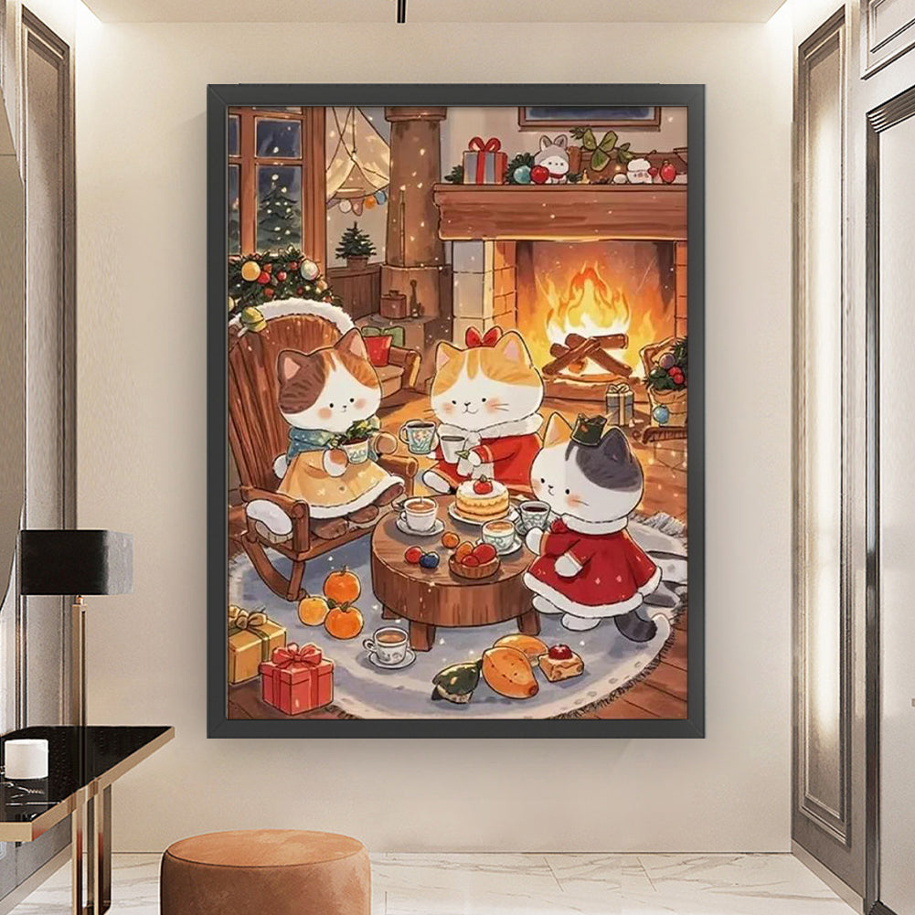 Cartoon Christmas Cat - 11CT Stamped Cross Stitch 45*60CM