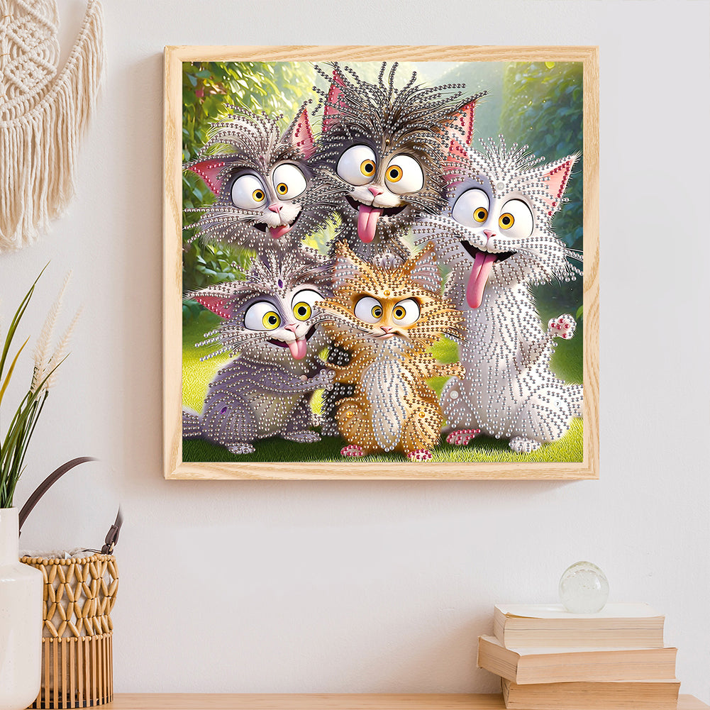 Funny Cat - Special Shaped Drill Diamond Painting 30*30CM