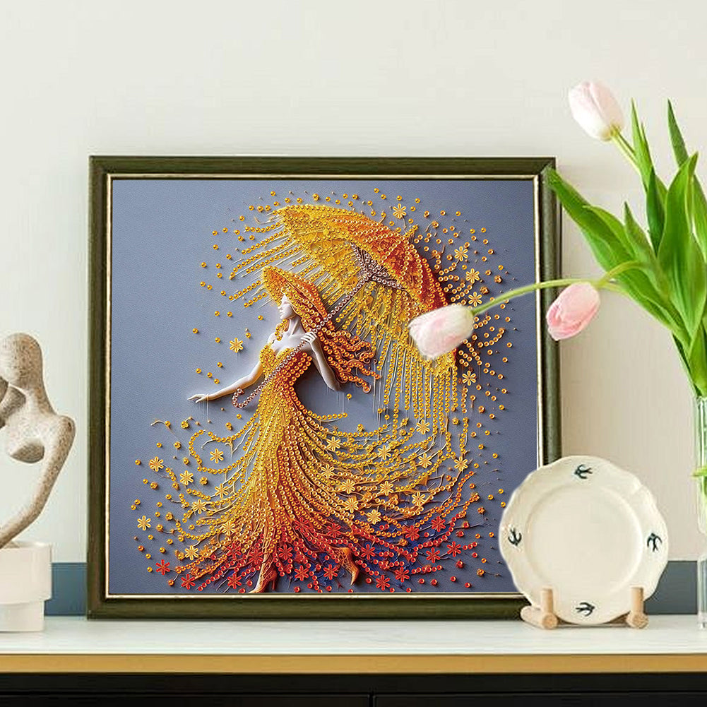 Elegant Umbrella Beauty - Special Shaped Drill Diamond Painting 30*30CM