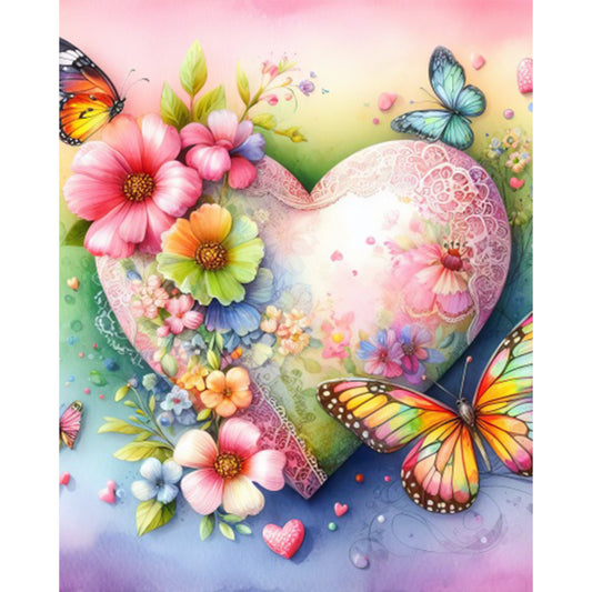 Butterfly, Flower And Love - Full AB Round Drill Diamond Painting 40*50CM