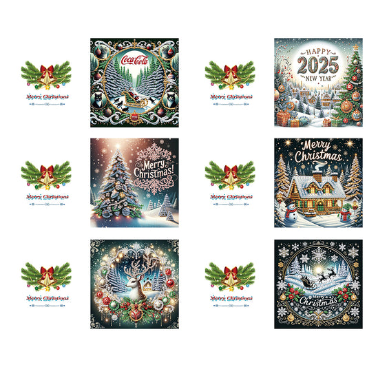 6PCS DIY Diamond Art Greeting Cards Xmas Designs for Festivals and Celebrations