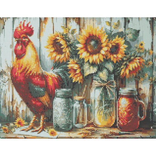 Retro Rooster Kitchen - Full Round Drill Diamond Painting 50*40CM