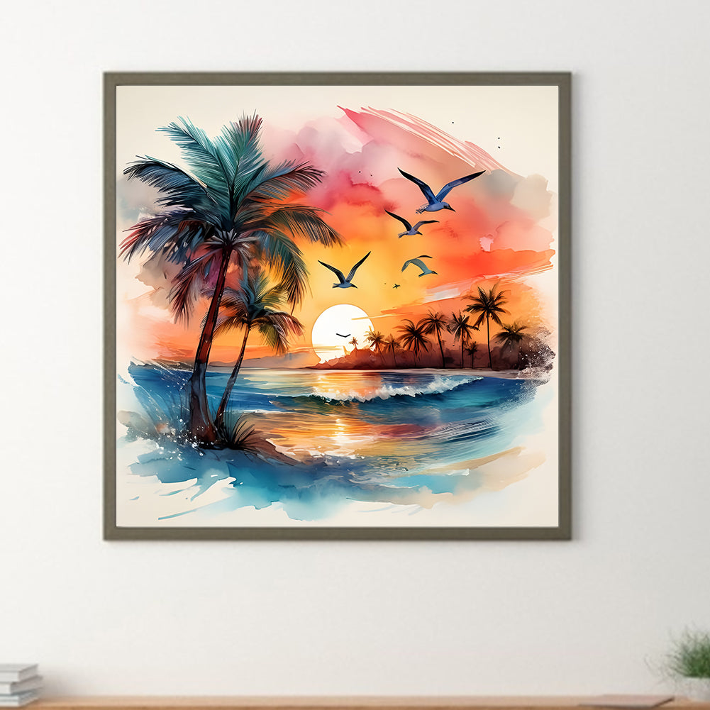 Coconut Tree Beach - Full Round Drill Diamond Painting 30*30CM