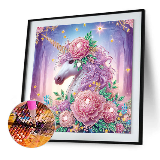 Unicorn With Flowers - Special Shaped Drill Diamond Painting 30*30CM